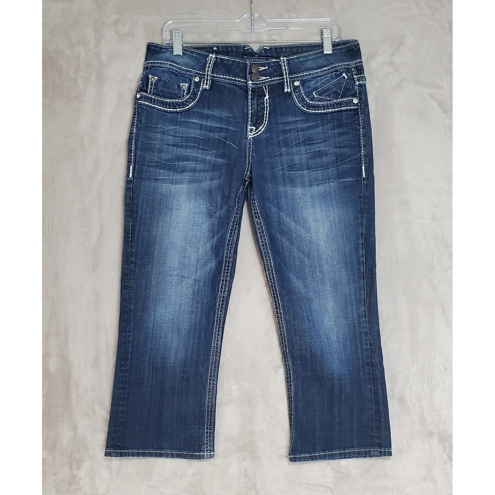 Vigoss Capri Jeans Womens Size 9 Blue (33x22) The Dublin Denim Stretch Bling EUC